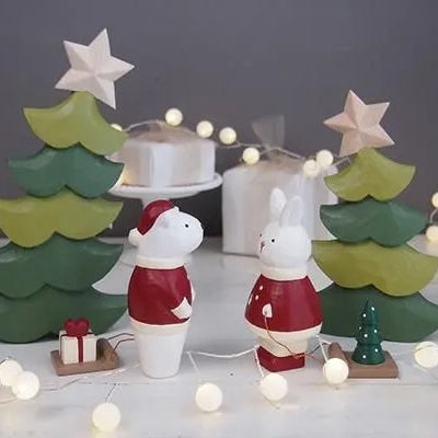 Figurine Lapin Père Noël en bois, T-LAB Polepole