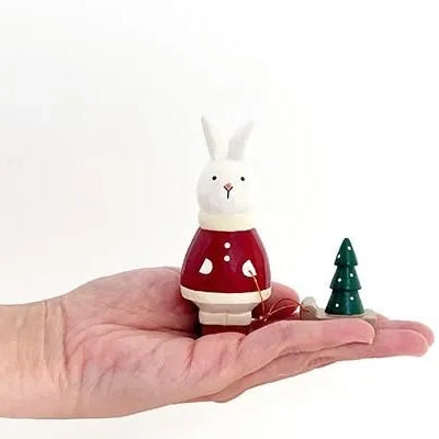 Figurine Lapin Père Noël en bois, T-LAB Polepole