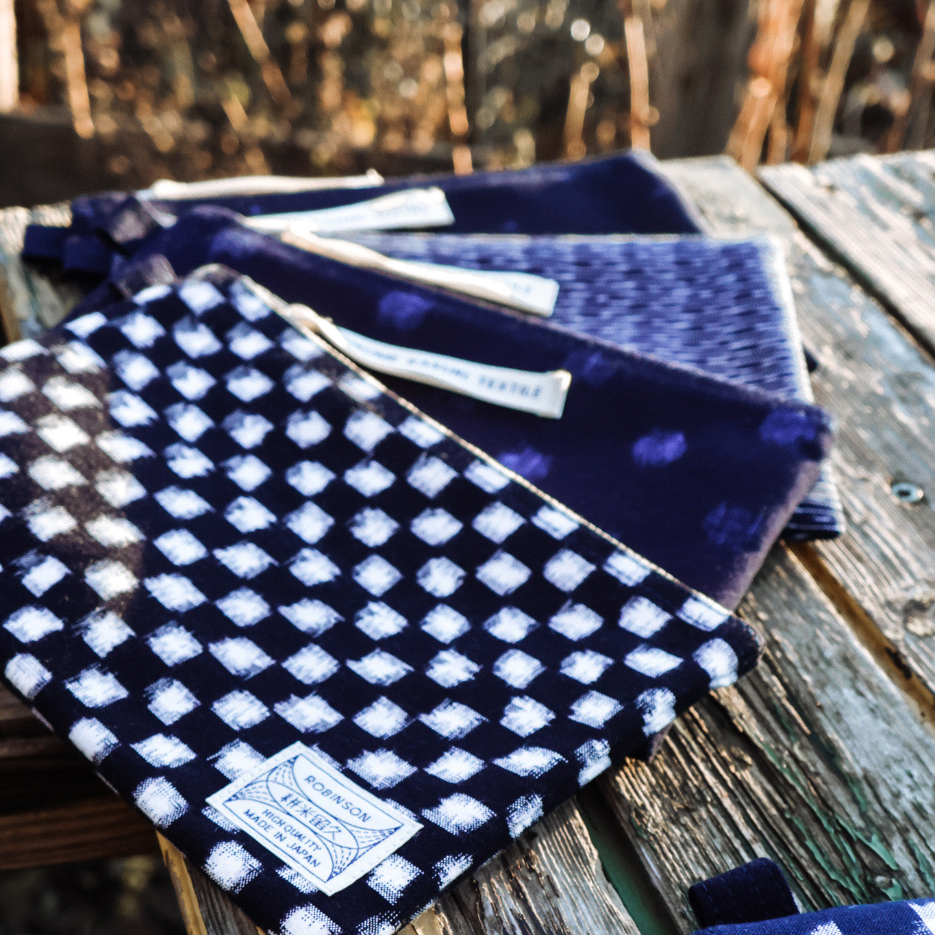 Pouch M Check Navy/White · Kasuri OKAMOTO SHOTEN