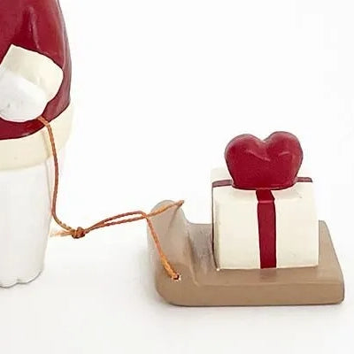Figurine Ours polaire Père Noël avec cœur en bois, T-LAB
