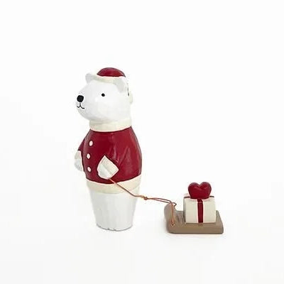 Figurine Ours polaire Père Noël avec cœur en bois, T-LAB