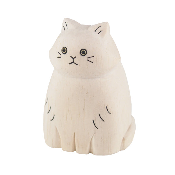 Holzfigur – Weißer langhaariger Katze