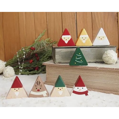 Figurine en Bois triangulaire - Père Noël - Argenté - FIGURINES EN BOIS