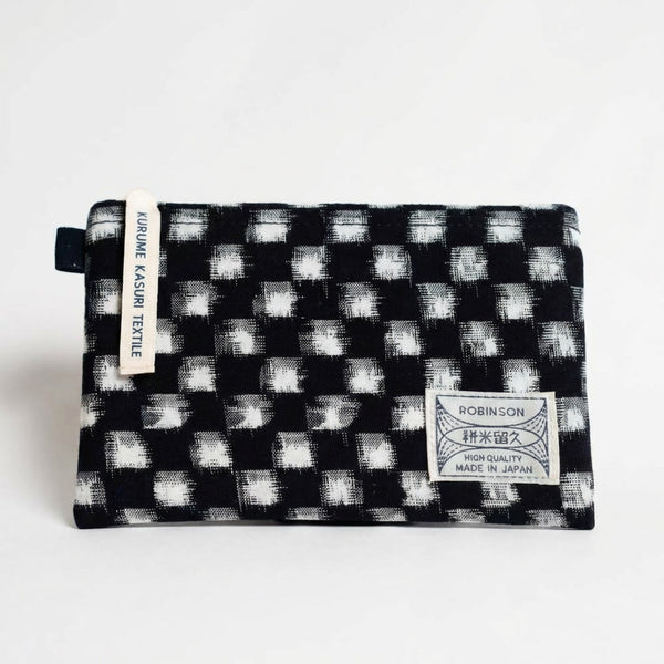 Pouch M Check Navy/White · Kasuri OKAMOTO SHOTEN