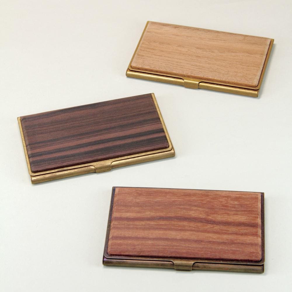 Porte Cartes de Visite - Laiton massif et bois avec boîte en Teck - CARDCASE